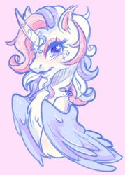 Size: 1875x2625 | Tagged: safe, artist:erieillustrates, star catcher, alicorn, pony, g3, alicornified, beard, bearded female, bust, catchercorn, chest fluff, facial hair, female, horn, looking at you, mare, race swap, signature, smiling, solo, starry eyes, stars, wingding eyes, wings