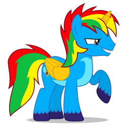 Size: 3824x3871 | Tagged: safe, artist:creedyboy124, oc, oc only, oc:shield wing, alicorn, pony, g4, high res, male, simple background, smiling, solo, stallion, transparent background