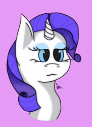 Size: 373x511 | Tagged: safe, artist:thomas.senko, rarity, pony, unicorn, g4, :3, blue eyes, bust, commission, commission open, cute, digital, digital art, drawing, female, horn, light skin, purple background, purple hair, simple background, solo