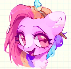 Size: 2048x2004 | Tagged: safe, artist:p0nyplanet, oc, oc only, earth pony, pony, bust, chest fluff, commission, female, high res, icon, looking sideways, mare, open mouth, open smile, paintbrush, ponysona, portrait, smiling, solo
