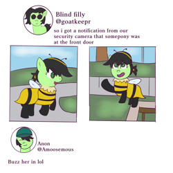 Size: 1200x1200 | Tagged: safe, artist:wanda, oc, oc:filly anon, earth pony, pony, animal costume, bee costume, clothes, costume, female, filly, foal, ponified animal photo