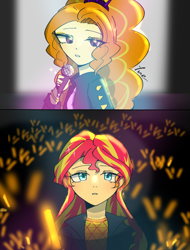 Size: 1080x1418 | Tagged: safe, artist:yue., adagio dazzle, sunset shimmer, equestria girls, g4, female, lesbian, ship:sunsagio, shipping, the dazzlings