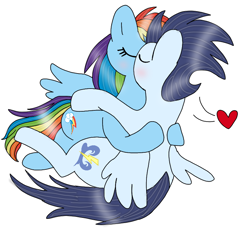 Size: 780x720 | Tagged: safe, artist:dasher666, artist:rd97, edit, rainbow dash, soarin', pegasus, pony, g4, eyes closed, female, kiss on the lips, kissing, male, mare, ship:soarindash, shipping, simple background, stallion, straight, white background