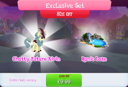 Size: 1269x861 | Tagged: safe, gameloft, season sunshine, kirin, g4, my little pony: magic princess, official, bundle, bush, cloven hooves, costs real money, english, exclusive set, female, horn, mobile game, numbers, sale, solo, text, water