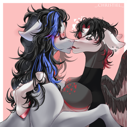 Size: 3000x3000 | Tagged: safe, artist:christiel, oc, oc:adrian, oc:mora, earth pony, pegasus, pony, couple, high res, sternocleidomastoid, thin