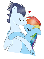 Size: 720x961 | Tagged: safe, artist:dasher666, artist:rd97, edit, rainbow dash, soarin', pegasus, pony, g4, eyes closed, female, kiss on the lips, kissing, male, mare, ship:soarindash, shipping, simple background, stallion, straight, white background