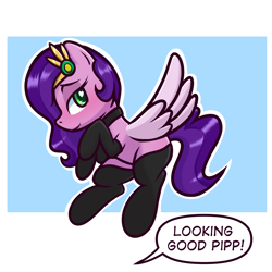 Size: 3000x3000 | Tagged: safe, artist:magician-horse, derpibooru exclusive, pipp petals, pegasus, pony, g5, adorapipp, bedroom eyes, blushing, clothes, collar, colored wings, crown, cute, diadem, female, heart, heart eyes, high res, implied lesbian, implied misty brightdawn, implied mistypetals, implied shipping, jewelry, looking at you, mare, regalia, simple background, smiling, smiling at you, socks, solo, spread wings, wingding eyes, wings