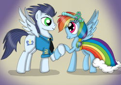 Size: 1024x720 | Tagged: safe, artist:dasher666, artist:skyline14, edit, rainbow dash, soarin', pegasus, pony, a canterlot wedding, g4, bridesmaid dash, bridesmaid dress, clothes, dress, female, male, mare, marriage, ship:soarindash, shipping, stallion, straight, wedding