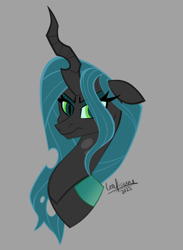 Size: 1242x1701 | Tagged: safe, artist:leaficun3, queen chrysalis, changeling, g4, bust, gray background, portrait, simple background, solo