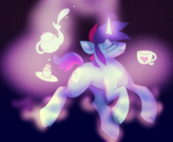 Size: 4725x3902 | Tagged: safe, artist:vi, oc, oc:marquis majordome, pony, unicorn, commission, cup, cupcake, floating, food, magic, spell, tea, teapot