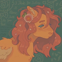 Size: 1440x1440 | Tagged: safe, artist:ariariari.png, fluttershy, pegasus, pony, g4, alternate hairstyle, female, flower, flower in hair, implied flutterdash, implied lesbian, implied shipping, mare, solo