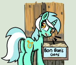 Size: 414x356 | Tagged: safe, artist:maretian, lyra heartstrings, pony, unicorn, g4, butt, emanata, expensive imported oats, female, food, herbivore, hoers, implied bon bon, l.u.l.s., mare, oats, plot, rectangular pupil, solo, surprised, that pony sure does love oats, whiskers
