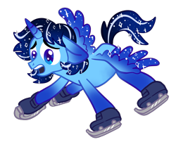 Size: 2712x2196 | Tagged: source needed, safe, artist:paryficama, oc, oc only, oc:blue thunder, alicorn, pony, alicorn oc, ears back, high res, horn, ice skates, ice skating, male, simple background, skates, solo, stallion, stallion oc, transparent background, wings