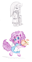 Size: 1793x3478 | Tagged: safe, artist:lost marbles, pinkie pie, earth pony, pony, g4, alice in wonderland, clothes, female, mare, simple background, tea kettle, traditional art, white background