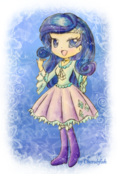 Size: 600x882 | Tagged: safe, artist:cherubfish, rarity, human, equestria girls, g4, boots, clothes, dress, high heel boots, open mouth, open smile, shoes, smiling, solo