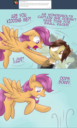 Size: 1280x2132 | Tagged: safe, artist:redheadfly, scootaloo, oc, oc:star singer, pegasus, pony, tumblr:ask-adultscootaloo, g4, male, older, stallion