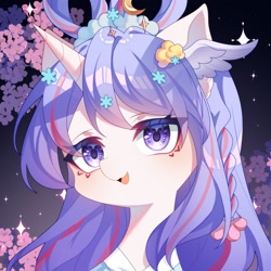 Size: 1878x1878 | Tagged: safe, artist:alus, oc, oc only, pony, unicorn, cherry blossoms, clothes, facial markings, female, flower, flower blossom, hair accessory, horn, mare, solo, unicorn oc