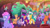 Size: 3072x1727 | Tagged: safe, screencap, alphabittle blossomforth, cherry prancer, feather clips, grassy hills, hitch trailblazer, izzy moonbow, jazz hooves, misty brightdawn, nightracer, ollie north, pipp petals, shiny sparks, sparky sparkeroni, sugarpuff lilac, sunny starscout, zipp storm, breezie, dragon, earth pony, pegasus, pony, raccoon, raccoonicorn, unicorn, g5, my little pony: tell your tale, nightmare nightmarket, spoiler:g5, spoiler:my little pony: tell your tale, spoiler:tyts01e63, baby, baby dragon, cellphone, female, flying, grin, male, mane five, mane six (g5), mare, open mouth, open smile, papa hitch, phone, rebirth misty, royal sisters (g5), siblings, sisters, smartphone, smiling, spread wings, stallion, unnamed character, wings