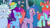 Size: 3072x1727 | Tagged: safe, screencap, alphabittle blossomforth, emerald saucer, izzy moonbow, jazz hooves, misty brightdawn, earth pony, pony, unicorn, g5, my little pony: tell your tale, nightmare nightmarket, spoiler:g5, spoiler:my little pony: tell your tale, :o, female, grin, male, mare, open mouth, rebirth misty, smiling, stallion