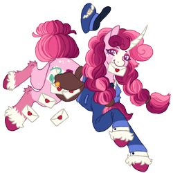 Size: 1000x1000 | Tagged: safe, artist:kazmuun, oc, oc only, oc:rose petals, pony, unicorn, female, letter, mailmare uniform, mare, simple background, solo, transparent background