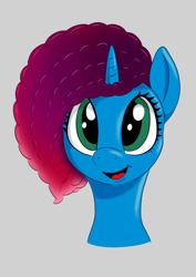 Size: 3508x4960 | Tagged: safe, artist:itchystomach, misty brightdawn, pony, unicorn, g4, g5, blue coat, blue fur, cute, digital art, eyes open, front view, g5 to g4, generation leap, green eyes, looking at you, mistybetes, open mouth, rebirth misty, smiling, smiling at you, solo