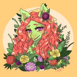 Size: 2048x2048 | Tagged: safe, artist:honolu-loo, tree hugger, earth pony, pony, g4, flower, flower in hair, high res, solo