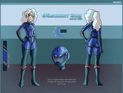 Size: 2500x1875 | Tagged: safe, artist:devillustart, oc, oc:midsummer song(fireverse), human, equestria girls, g4, clothes, female, fireheart76's latex suit design, flight suit, humanized, latex, latex suit, prisoners of the moon, reference sheet, rubber, rubber suit, solo