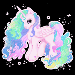 Size: 2048x2048 | Tagged: safe, artist:honolu-loo, princess celestia, alicorn, pony, g3, g4, animated, black background, g4 to g3, generation leap, gif, high res, outline, pinklestia, simple background, solo