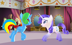 Size: 1920x1200 | Tagged: safe, artist:puzzlshield2, rarity, oc, oc:puzzle shield, pony, g4, 3d, carousel boutique, colored wings, hoof fluff, mmd, render, wings