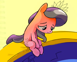 Size: 2344x1899 | Tagged: safe, artist:mandumustbasukanemen, diamond tiara, earth pony, pony, g4, bridge, depressed, female, filly, foal, looking down, sad, solo