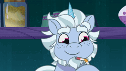 Size: 2560x1440 | Tagged: safe, screencap, alphabittle blossomforth, misty brightdawn, zipp storm, pegasus, pony, unicorn, g5, my little pony: tell your tale, nightmare nightmarket, spoiler:g5, spoiler:my little pony: tell your tale, spoiler:tyts01e63, age regression, alphabetes, animated, baby, baby pony, cute, daaaaaaaaaaaw, filly, filly misty brightdawn, filly zipp storm, food, freckles, giggling, happy, male, mistybetes, rebirth misty, sound, sparkly eyes, stallion, straw, tea, webm, wingding eyes, younger