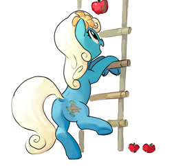 Size: 1858x1793 | Tagged: safe, artist:mandumustbasukanemen, serena, earth pony, pony, g4, apple, butt, female, food, happy, ladder, looking up, mare, plot, simple background, solo, white background