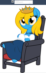 Size: 1280x2026 | Tagged: safe, artist:furrgroup, oc, oc only, oc:internet explorer, earth pony, pony, ask internet explorer, browser ponies, chair, clothes, crown, dress, female, internet explorer, jewelry, mare, regalia, simple background, solo, white background