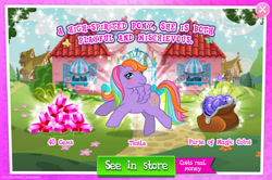 Size: 1962x1300 | Tagged: safe, gameloft, tickle (g1), pegasus, pony, g1, g4, my little pony: magic princess, official, advertisement, bow, costs real money, english, female, gem, introduction card, magic coins, mare, mobile game, numbers, sale, solo, tail, tail bow, text, wings