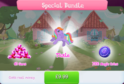 Size: 1266x858 | Tagged: safe, gameloft, tickle (g1), pegasus, pony, g1, g4, my little pony: magic princess, official, bow, bundle, costs real money, english, female, gem, magic coins, mare, mobile game, numbers, sale, solo, tail, tail bow, text, wings