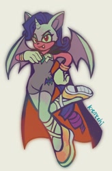 Size: 1258x1920 | Tagged: source needed, safe, artist:kremechi, rarity, bat pony, mobian, anthro, g4, bat ponified, cape, clothes, female, flying, hand on chest, hand on hip, race swap, raribat, simple background, solo, sonic the hedgehog (series), sonicified, spread wings, wings