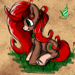 Size: 1000x1000 | Tagged: safe, artist:igorbanette, oc, pony, unicorn, grass, simple background, sitting, solo