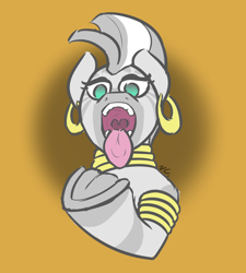 Size: 978x1088 | Tagged: safe, artist:voraciouscutie, zecora, zebra, g4, drool, halloween, holiday, imminent vore, maw, mawshot, open mouth, solo, tongue out, uvula, voretober, voretober2023