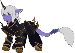 Size: 2973x2119 | Tagged: safe, artist:brainiac, oc, oc:wyrmblood, classical unicorn, pony, unicorn, armor, cloven hooves, crossover, dragoon, estinien varlineau, estinien wyrmblood, final fantasy, final fantasy xiv, high res, horn, leonine tail, male, ponified, simple background, solo, stallion, transparent background, unshorn fetlocks