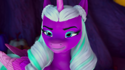 Size: 1920x1080 | Tagged: safe, screencap, opaline arcana, alicorn, pony, g5, my little pony: make your mark, my little pony: make your mark chapter 5, nightmare on mane street, spoiler:g5, eyeshadow, female, makeup, mare, smiling, solo