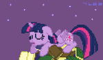 Size: 600x350 | Tagged: safe, artist:gonicfanfic, twilight sparkle, alicorn, pony, adorkable, animated, book, book nest, bubble, cute, dork, folded wings, gif, open mouth, pile of books, pixel art, purple background, simple background, sleeping, snoring, solo, that pony sure does love books, twilight sparkle (alicorn), wings