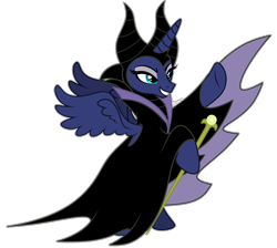 Size: 4330x3878 | Tagged: safe, artist:feather_bloom, princess luna, alicorn, pony, g4, clothes, commission, costume, disney, disney villains, evil grin, eyeshadow, grin, halloween, halloween costume, holiday, makeup, maleficent, nightmare night, nightmare night costume, simple background, smiling, solo, staff, transparent background