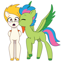 Size: 1200x1200 | Tagged: safe, artist:prixy05, flare (g5), luminous dazzle, pegasus, pony, g5, my little pony: tell your tale, blushing, cheek kiss, duo, duo female, female, kissing, lesbian, mare, ship:luminousflare, shipping, simple background, spread wings, transparent background, vector, wings