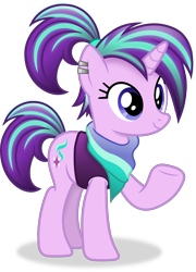 Size: 2695x3737 | Tagged: safe, artist:anime-equestria, starlight glimmer, pony, unicorn, g4, alternate hairstyle, clothes, ear piercing, female, high res, mare, piercing, ponytail, scarf, simple background, smiling, solo, transparent background, vector