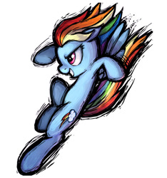 Size: 640x685 | Tagged: safe, artist:mane6, rainbow dash, pegasus, pony, fighting is magic, g4, action pose, female, flying, flying kick, grin, kick, mare, simple background, smiling, solo, white background