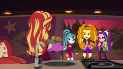Size: 1920x1080 | Tagged: safe, screencap, adagio dazzle, aria blaze, sonata dusk, sunset shimmer, equestria girls, equestria girls specials, g4, my little pony equestria girls: better together, my little pony equestria girls: sunset's backstage pass, bread, female, food, taco dress, the dazzlings, toast, toaster