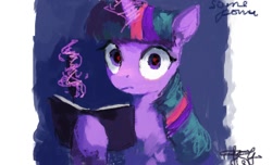 Size: 1006x612 | Tagged: safe, artist:some_ponu, twilight sparkle, alicorn, pony, g4, book, death note, female, hoof hold, looking at you, magic, mare, pen, red eyes, simple background, solo, staring into your soul, telekinesis