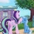 Size: 1500x1500 | Tagged: safe, artist:some_ponu, starlight glimmer, trixie, pony, unicorn, g4, butt, cute, diatrixes, duo, duo female, female, glimmer glutes, glimmerbetes, head pat, implied transformation, mare, one eye closed, pat, plot, size difference, smiling, smol, tree, trixie's wagon, wagon