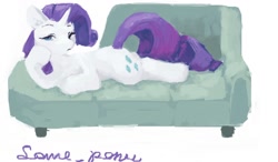 Size: 1154x674 | Tagged: safe, artist:some_ponu, rarity, pony, unicorn, g4, couch, draw me like one of your french girls, female, lidded eyes, looking at you, lying down, mare, simple background, solo, white background