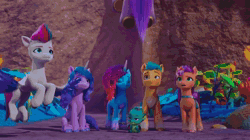 Size: 1920x1076 | Tagged: safe, screencap, hitch trailblazer, izzy moonbow, misty brightdawn, pipp petals, sparky sparkeroni, sunny starscout, zipp storm, dragon, earth pony, pegasus, pony, unicorn, family trees, g5, my little pony: make your mark, my little pony: make your mark chapter 5, spoiler:g5, spoiler:my little pony: make your mark, spoiler:my little pony: make your mark chapter 5, spoiler:mymc05e03, adorapipp, animated, cute, dragon lands, female, flower petals, flying, forest, jungle, male, mane five, mane seven (g5), mane six (g5), mane stripe sunny, mare, outdoors, petals, plant, plants, rebirth misty, sitting, sound, stallion, standing, the isle of scaly (location), trail, tree, webm